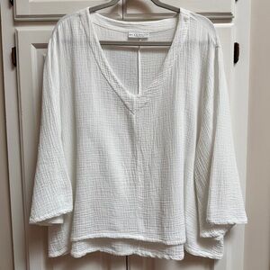 Bryn Walker Bax Cotton Gauze V-Neck Top in White Beachy Coastal Size XL